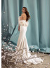 Off Shoulder Ivory Satin Big Flowers Wedding Dress